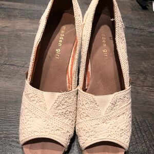 Madden Girl Women's Cream Peep-Toe Wedges